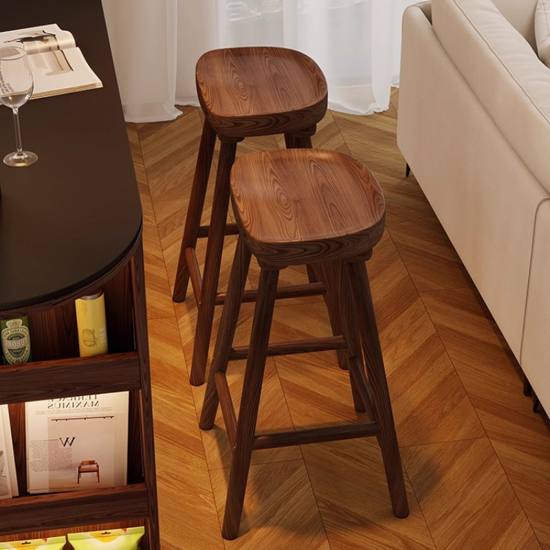Home Bar Seating - Kursi Bar Kayu Solid Melengkung Tinggi