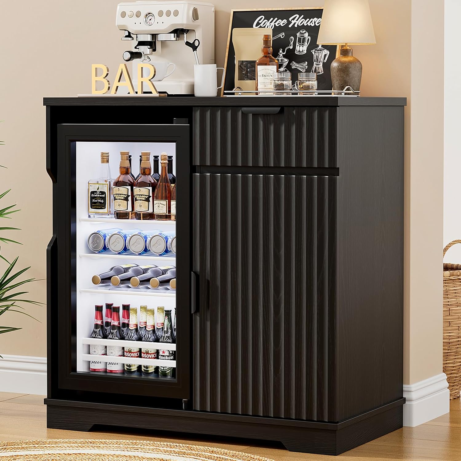 Home Bar And Cabinet - Lemari Bar Kopi Beralur dengan Laci