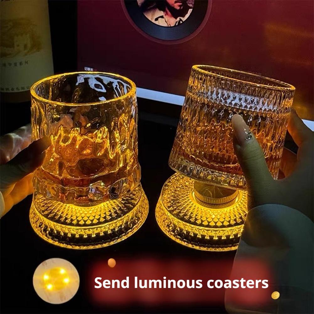 Highball Glass Set - Gelas Wiski Berputar dengan Alas Kaca,