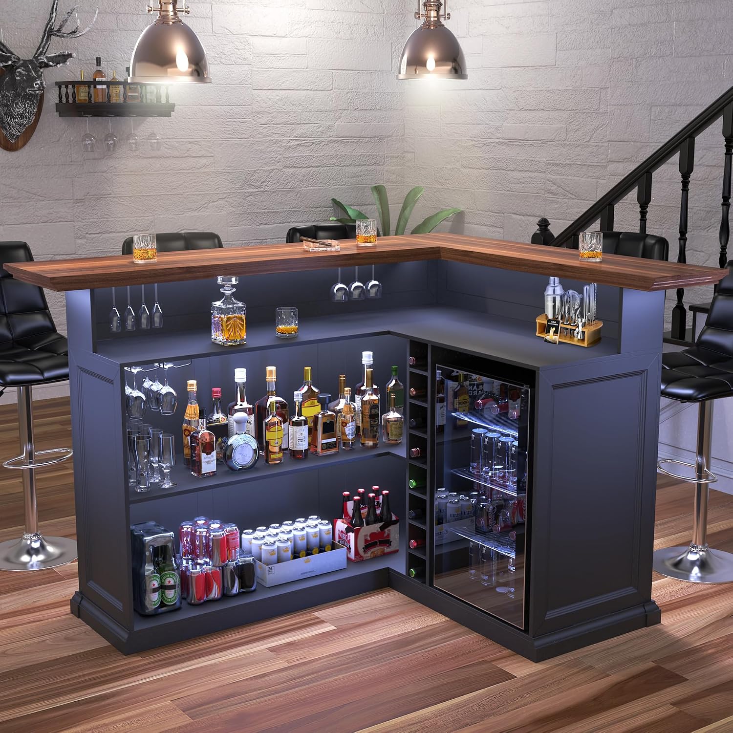 Home Bar And Cabinet - Kabinet Bar Rumah Bentuk-L dengan Ruang