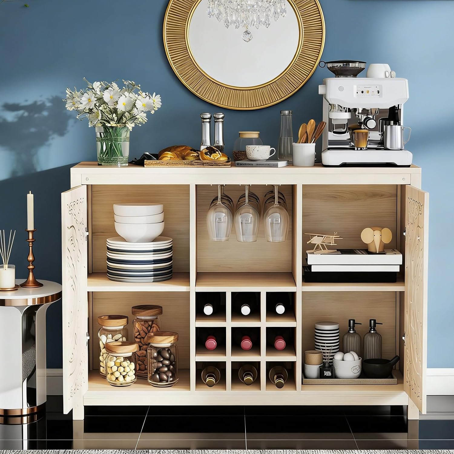Lemari Bar Kayu dengan Rak Ang - Home Bar And Cabinet ulasan dan harga
