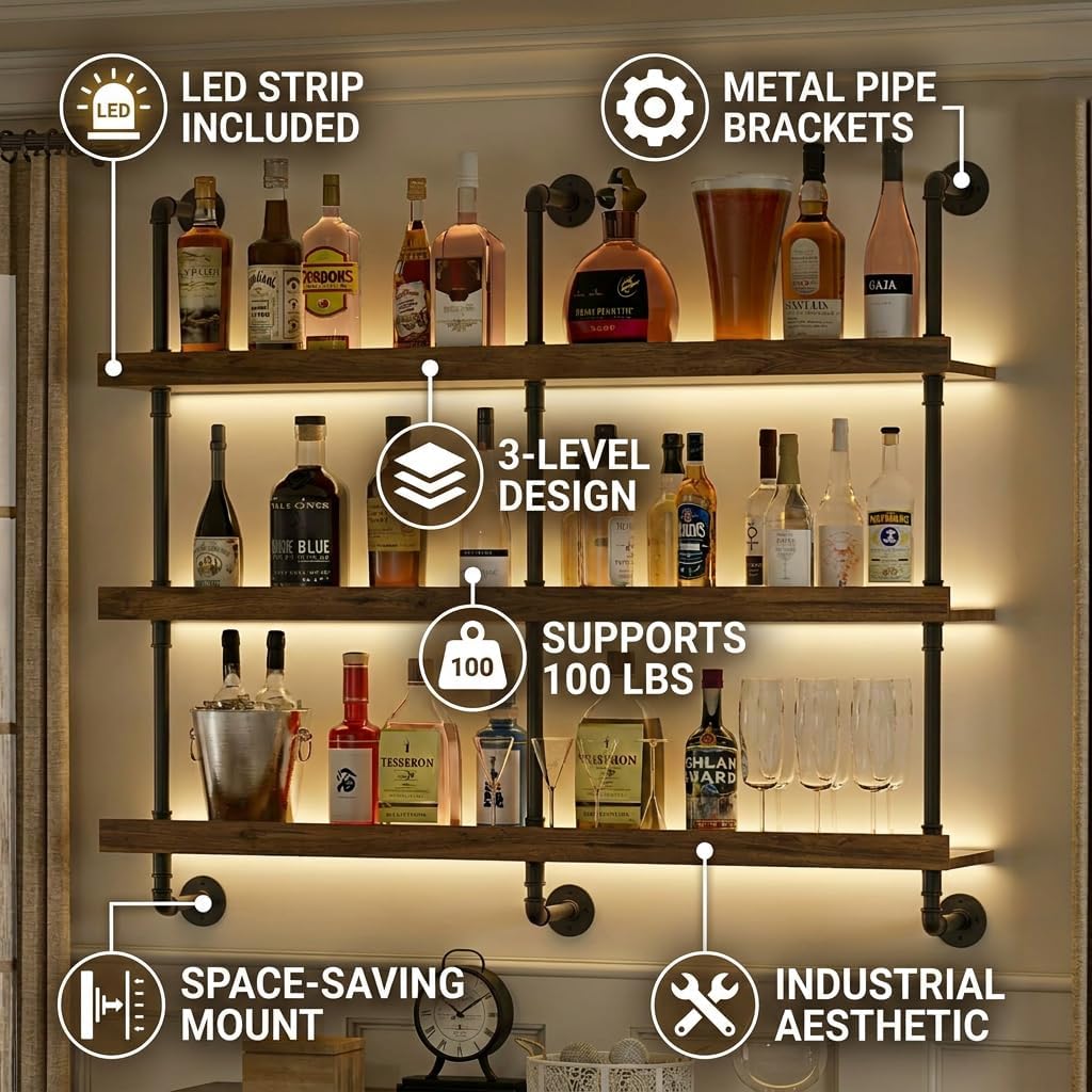Rak Anggur Dinding dengan Lamp - Home Bar Stand ulasan dan harga